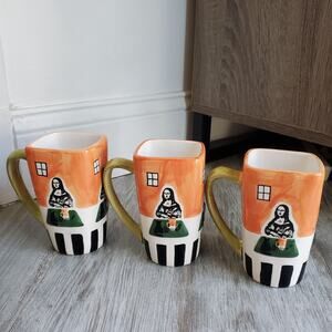 Vintage Collectable Mona Lisa Ceramic Mugs Cups Frangelico & Coffee Set of 3